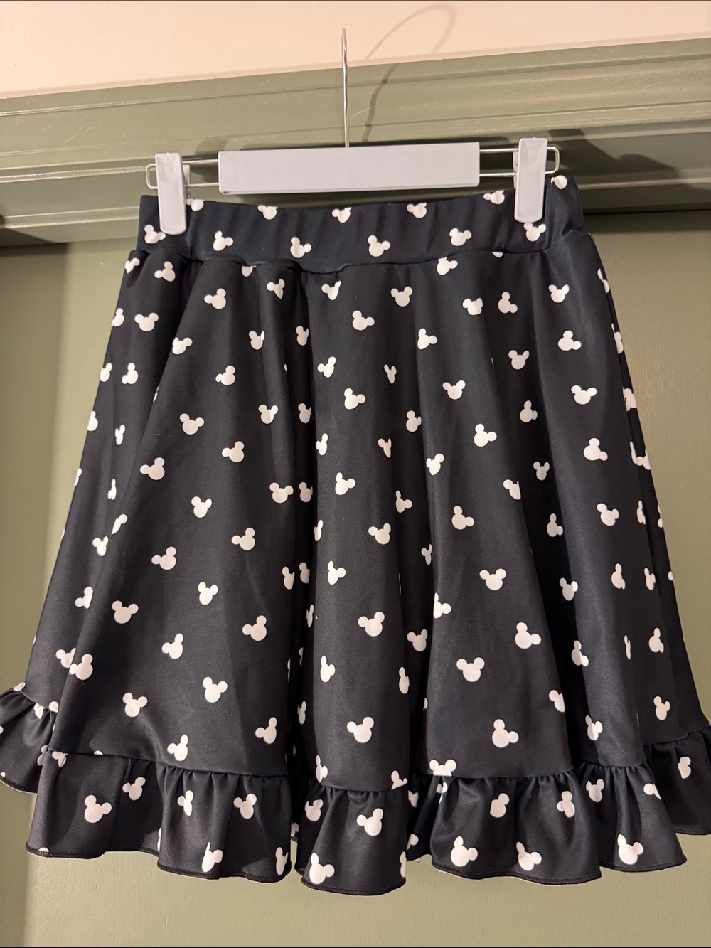 Black Ruffle Hem Skort with White Mickey Head Print